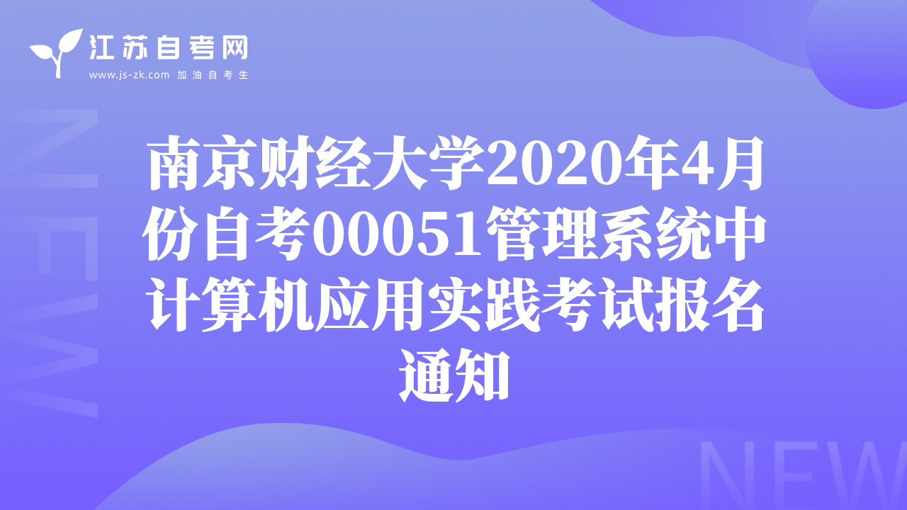 南京财经大学2020年4月份自考00051管理系统中计算机应用实践考试报名通知